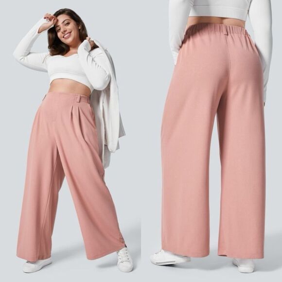 Halara Flex Rose Pink High Waisted Pocket Wide Leg Waffle Work Pants Sz S Office - Picture 1 of 7
